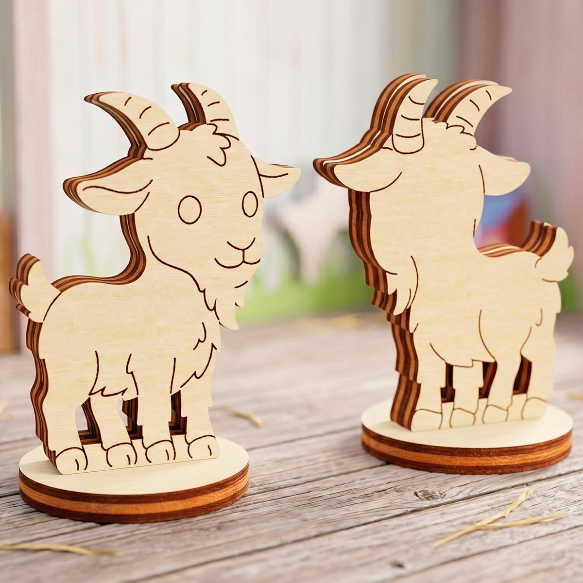 Goat Dollhouse Farm Animal Toy - Wooden Figure for Play & Painting - Glowforge