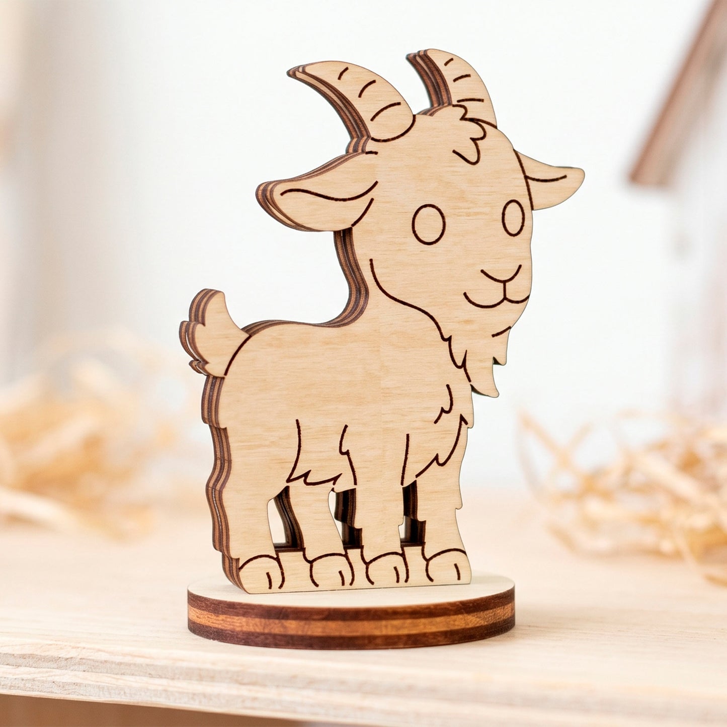 Goat Dollhouse Farm Animal Toy - Wooden Figure for Play & Painting - Glowforge