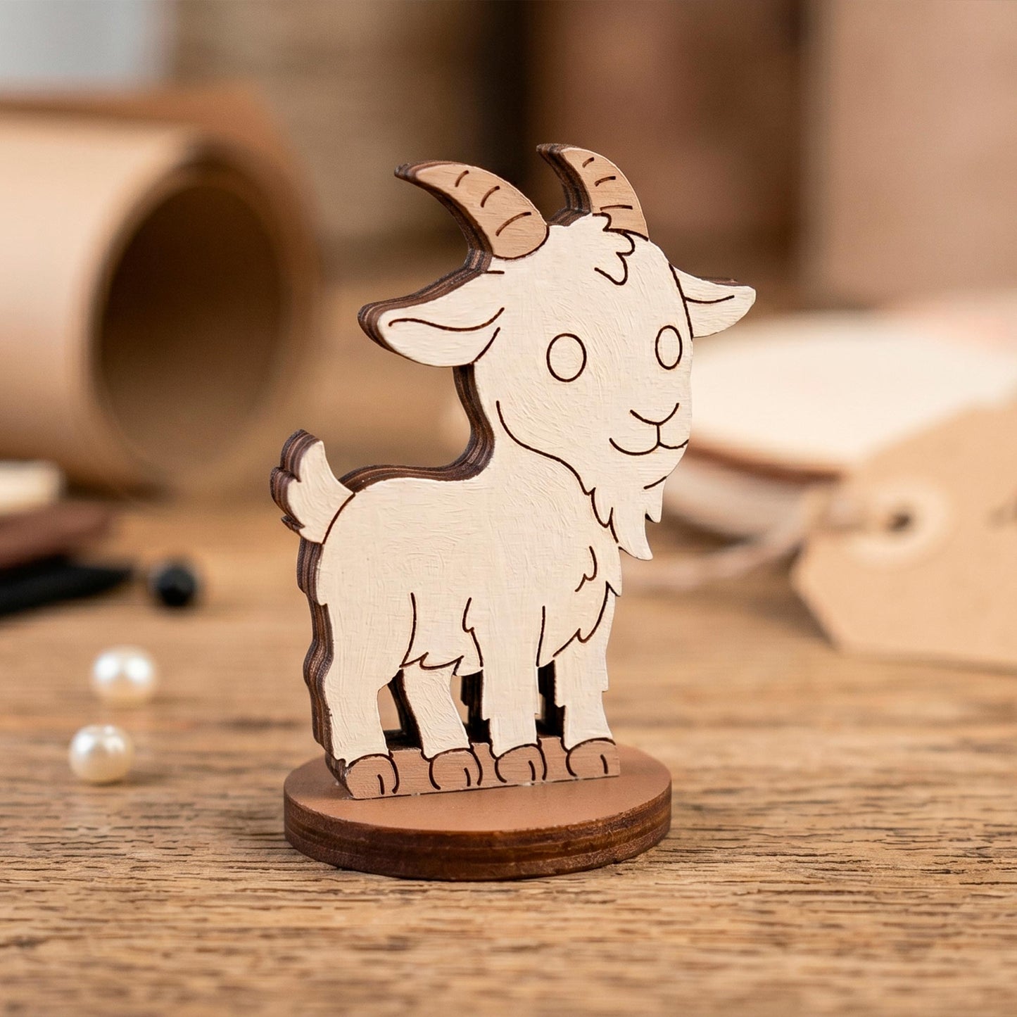 Goat Dollhouse Farm Animal Toy - Wooden Figure for Play & Painting - Glowforge