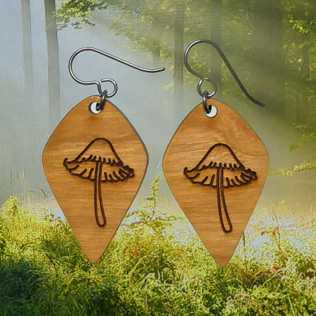 Goblin Core Inkcap Mushroom Drop Earrings - Glowforge