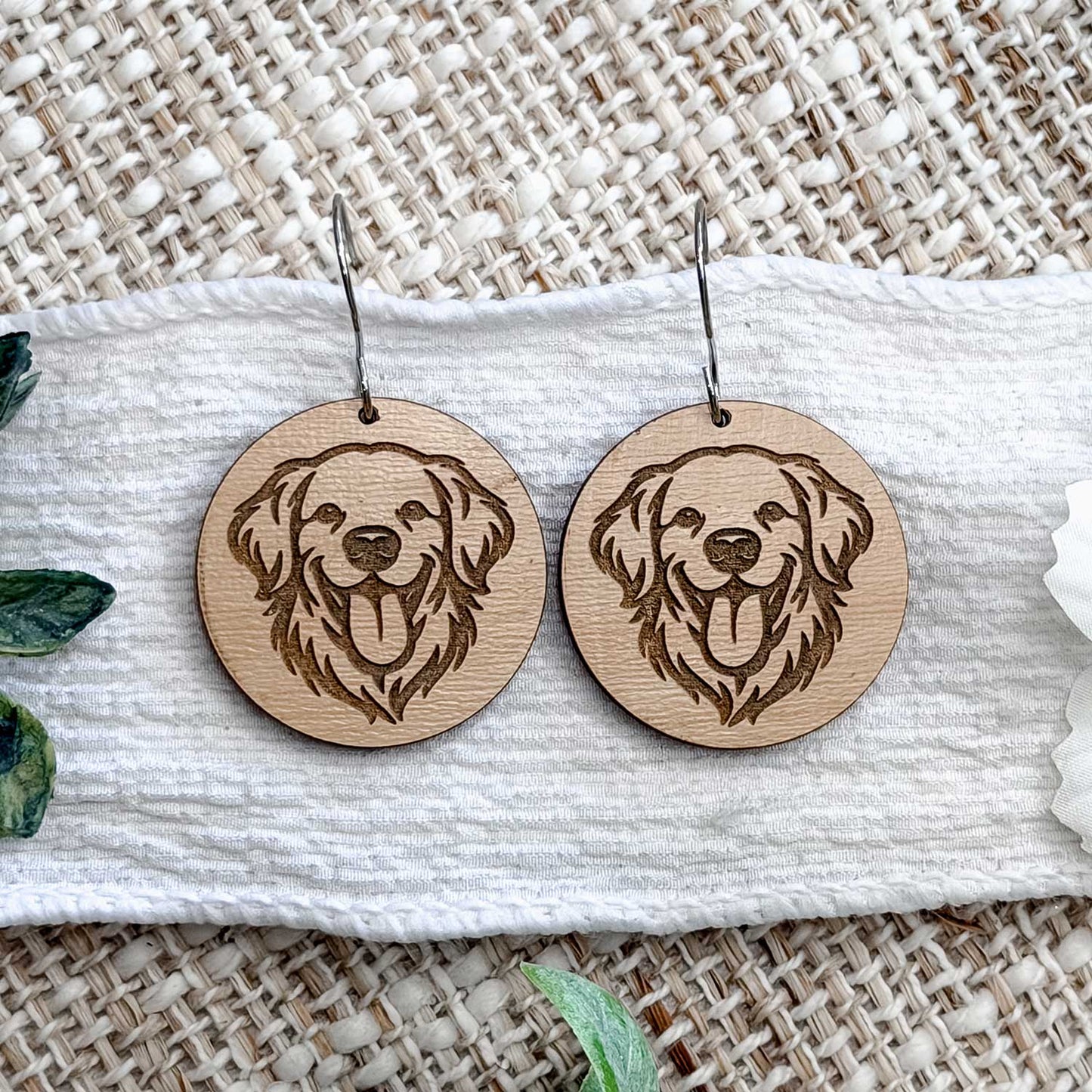 Golden Retriever Engraved Disc Earrings - Glowforge
