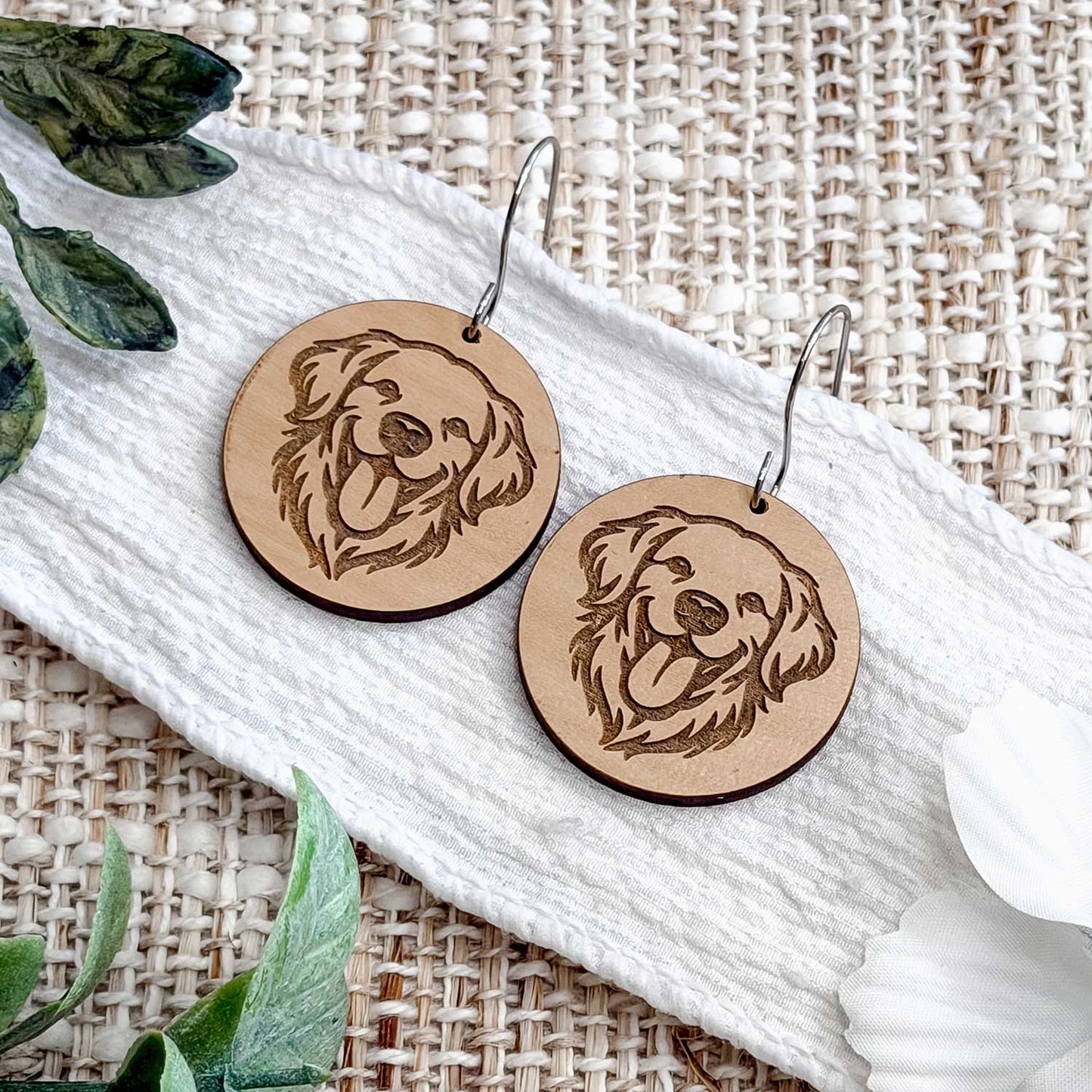 Golden Retriever Engraved Disc Earrings - Glowforge