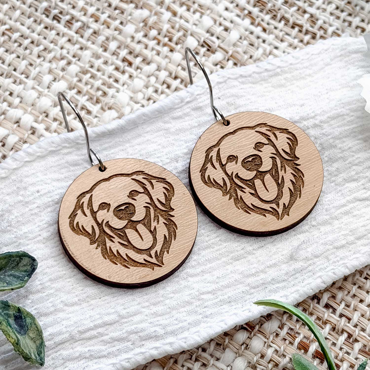 Golden Retriever Engraved Disc Earrings - Glowforge