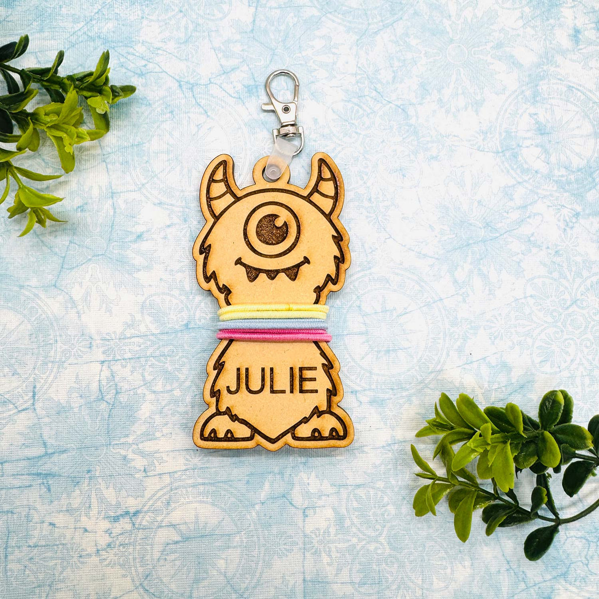 Goofy Monster Hair Tie Holder Keychain with Editable Text - Glowforge