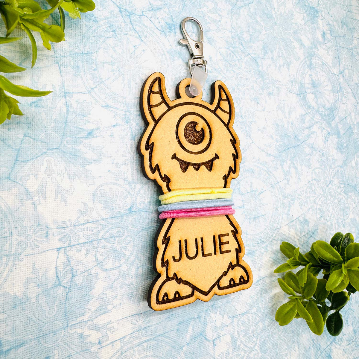 Goofy Monster Hair Tie Holder Keychain with Editable Text - Glowforge