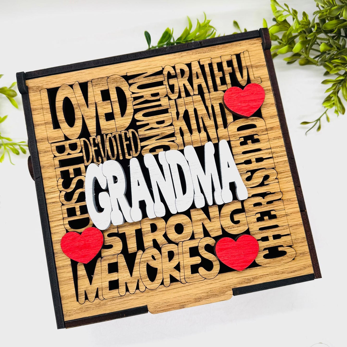 Grandma Word Collage Keepsake Box - Hinged Memory Gift Box for Grandma - Glowforge