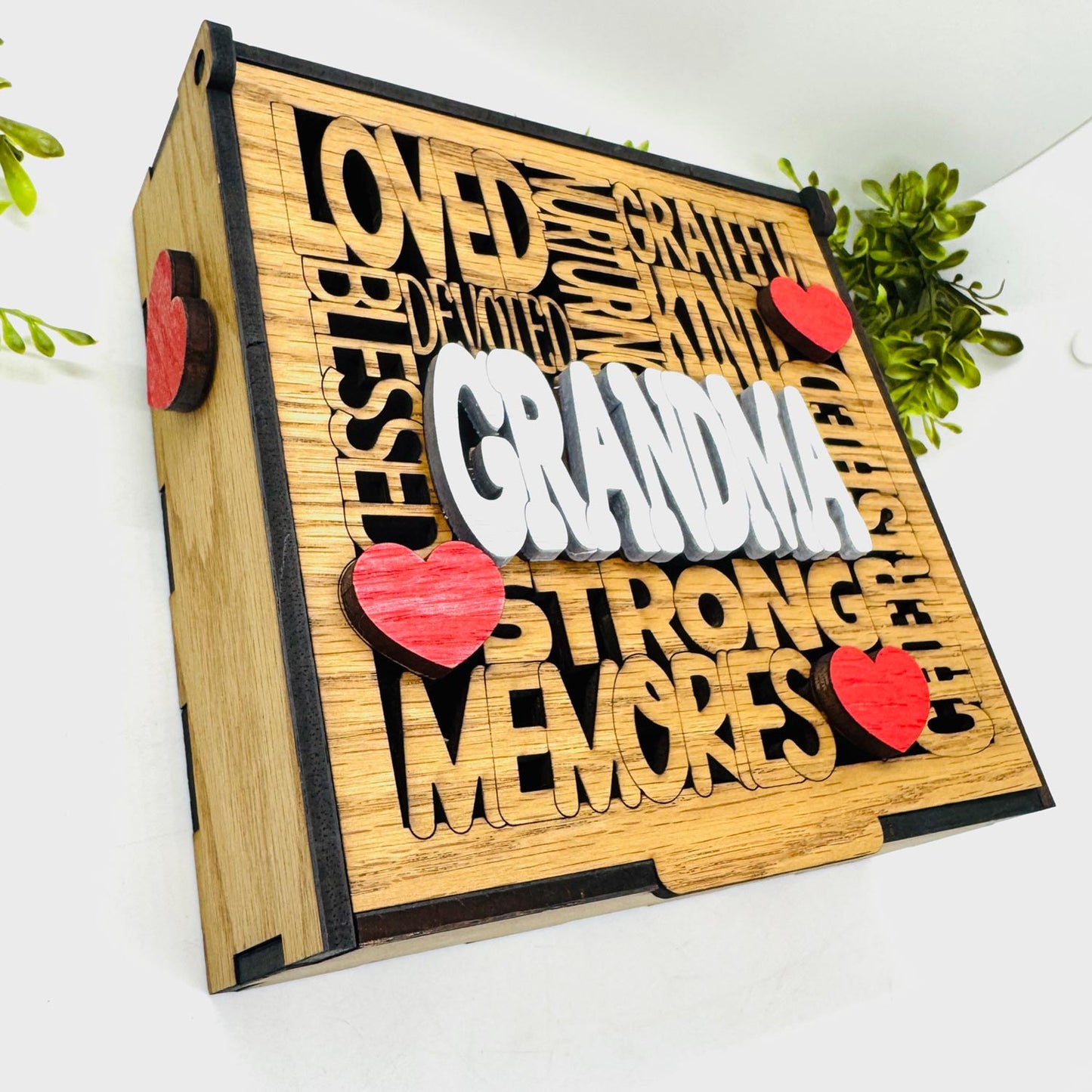 Grandma Word Collage Keepsake Box - Hinged Memory Gift Box for Grandma - Glowforge