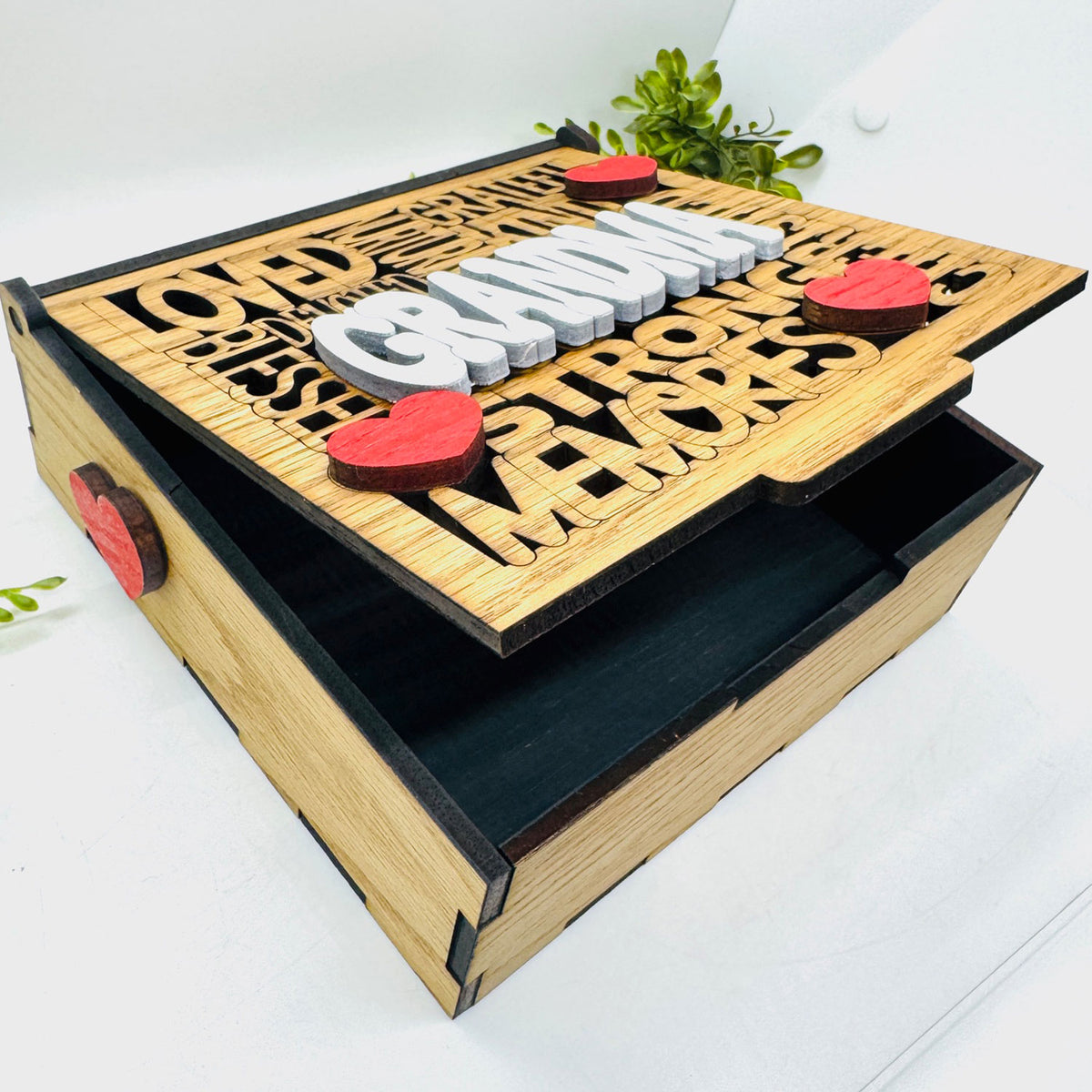 Grandma Word Collage Keepsake Box - Hinged Memory Gift Box for Grandma - Glowforge