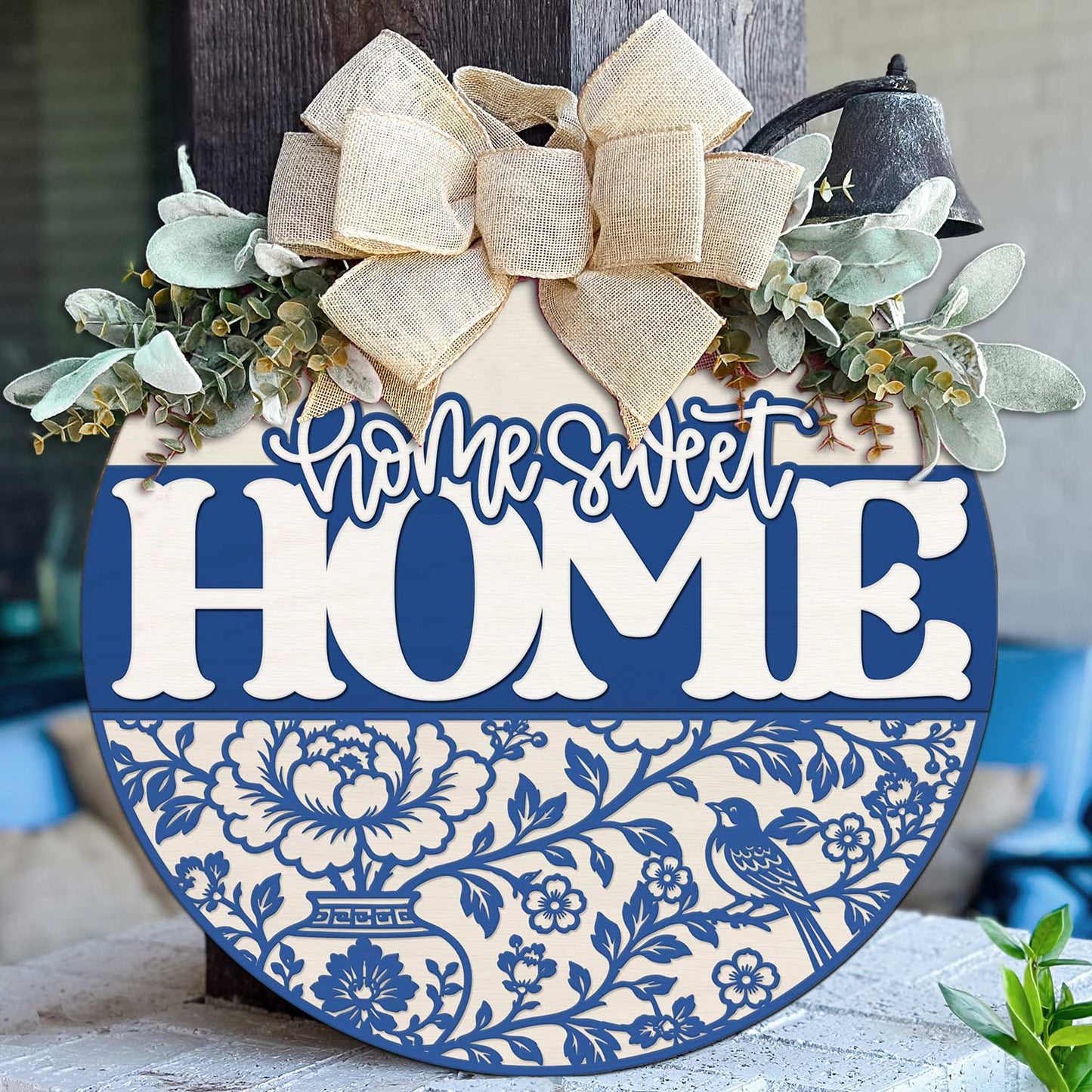 Grandmillennial Chinoiserie Home Sweet Home Door Hanger - Glowforge