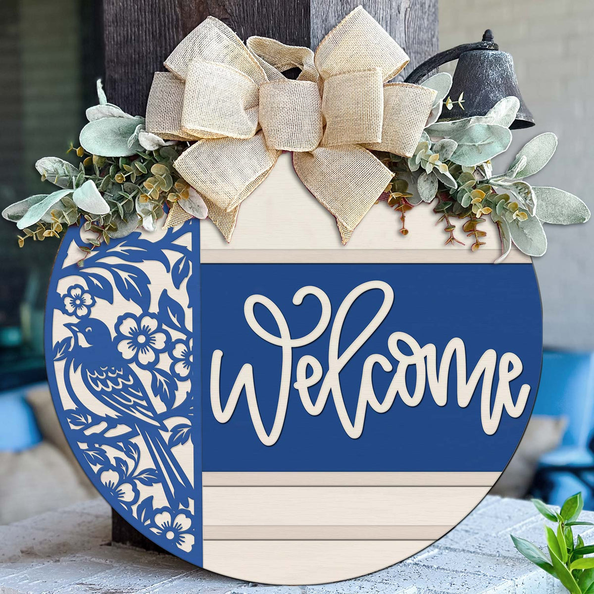 Grandmillennial Chinoiserie Welcome Door Hanger - Glowforge