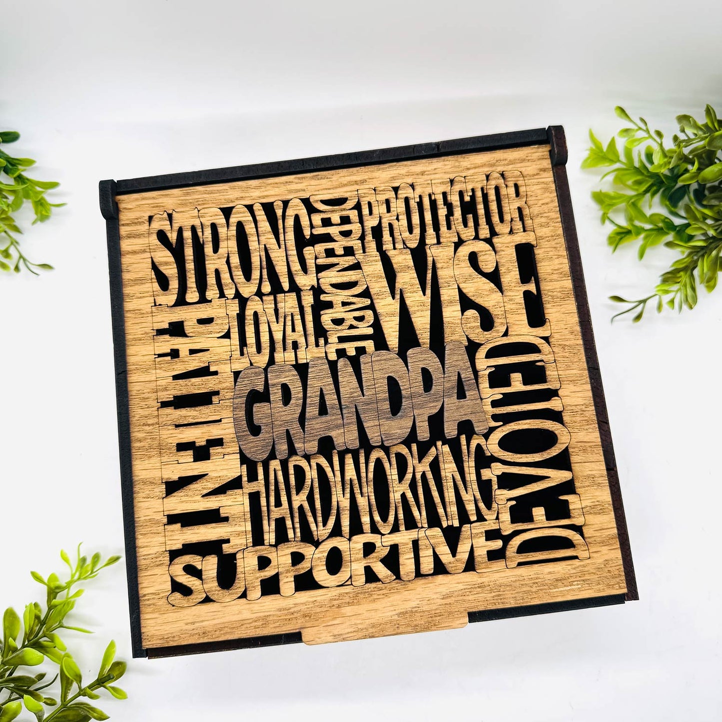 Grandpa Word Collage Keepsake Box - Father’s Day Memory Box Gift for Grandpa - Glowforge