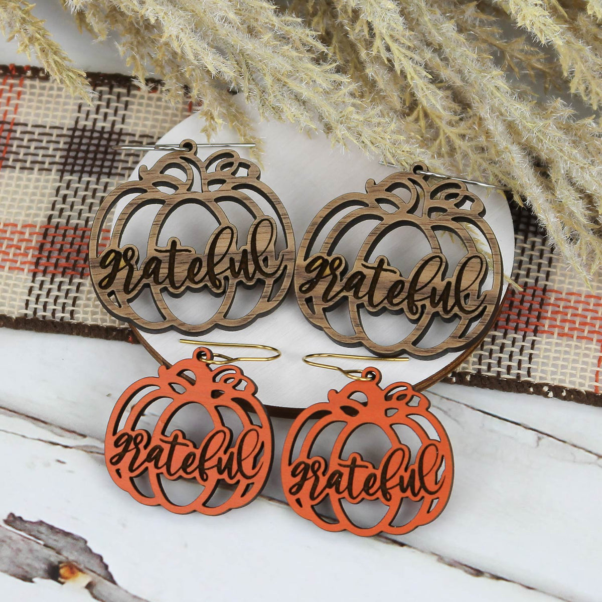 Grateful Pumpkin Earrings - Fall Earrings (Set of 2 Sizes) - Glowforge