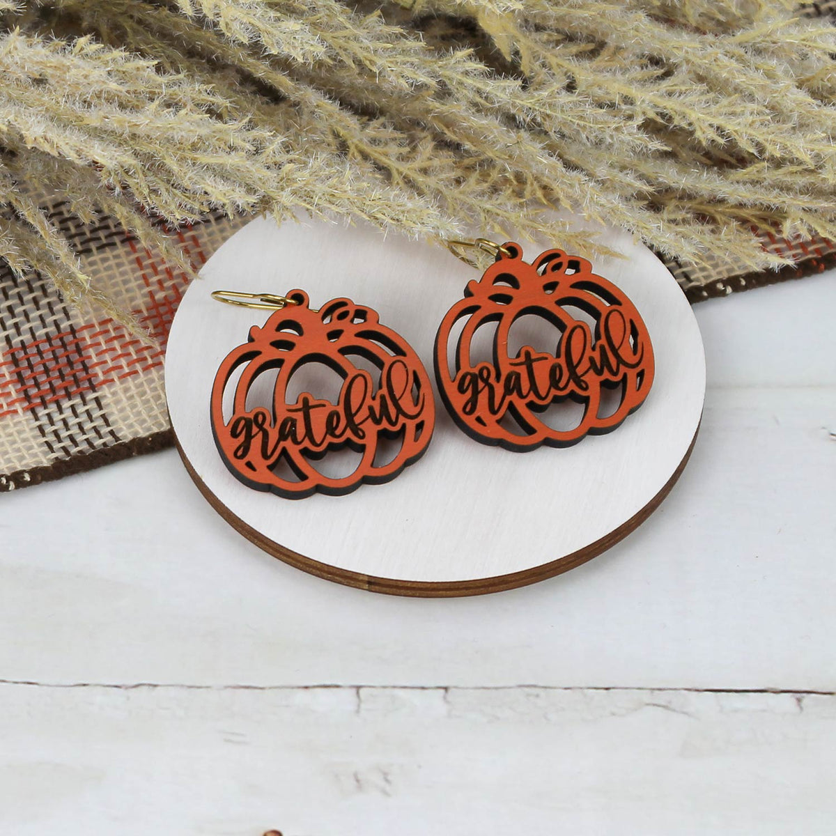 Grateful Pumpkin Earrings - Fall Earrings (Set of 2 Sizes)  - Glowforge
