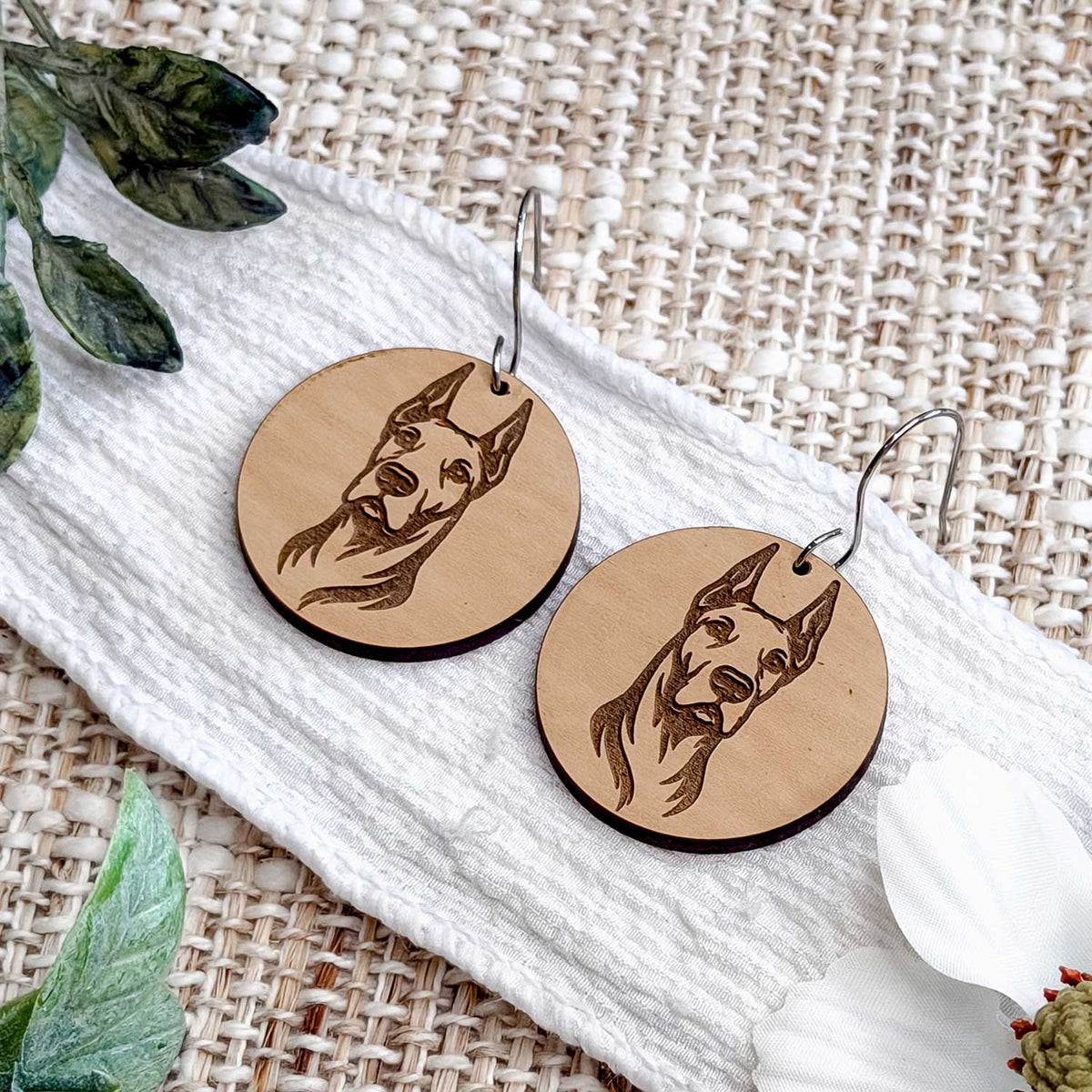 Great Dane Engraved Disc Earrings - Glowforge