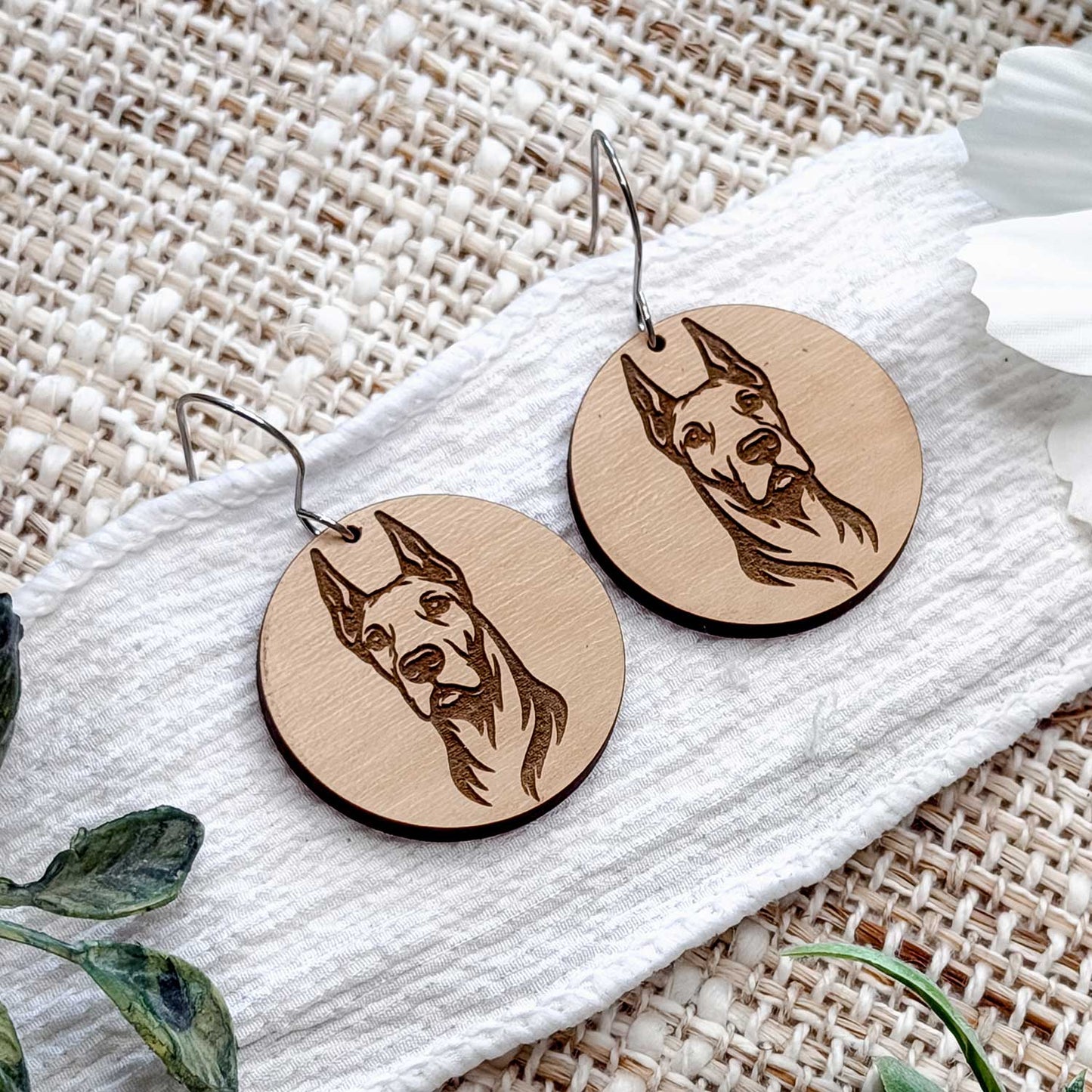 Great Dane Engraved Disc Earrings - Glowforge
