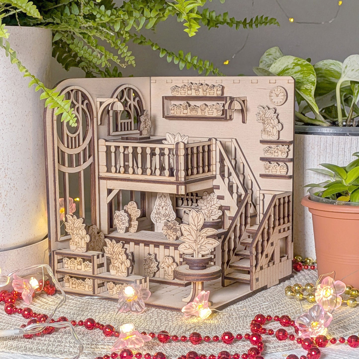 Greenhouse Flower Shop Book Nook – DIY Diorama with Flowers, Plants & Girl Figure - Glowforge