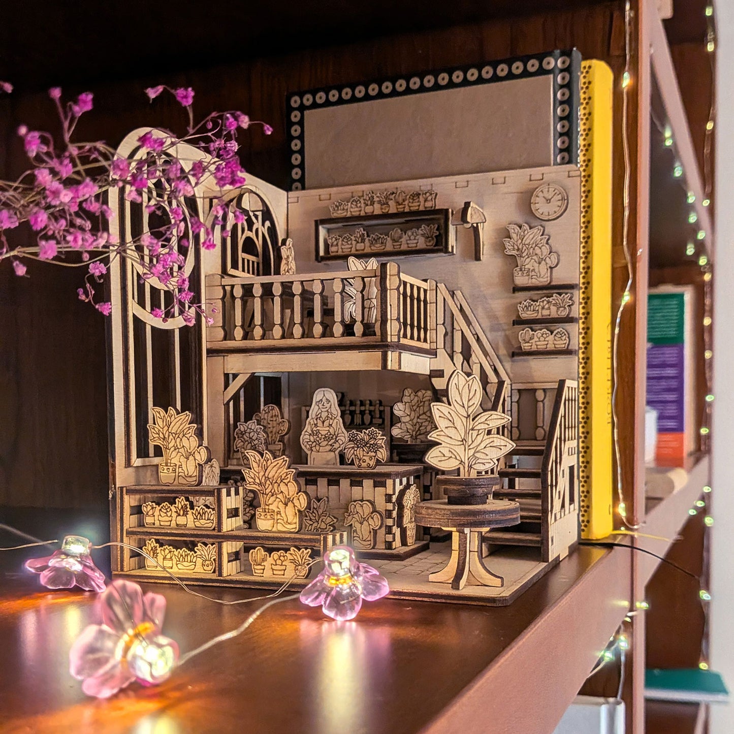 Greenhouse Flower Shop Book Nook – DIY Diorama with Flowers, Plants & Girl Figure - Glowforge