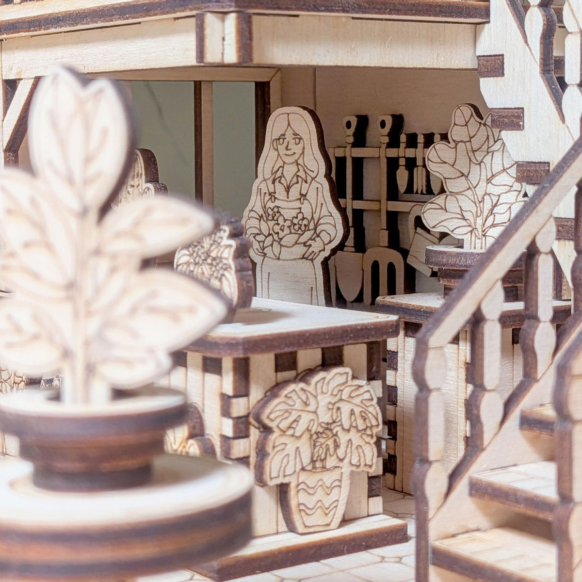 Greenhouse Flower Shop Book Nook – DIY Diorama with Flowers, Plants & Girl Figure - Glowforge