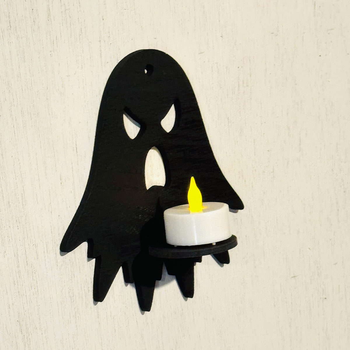 Grouchy Ghost LED Tea Light Candle Holder - Halloween Wall Decor - Glowforge