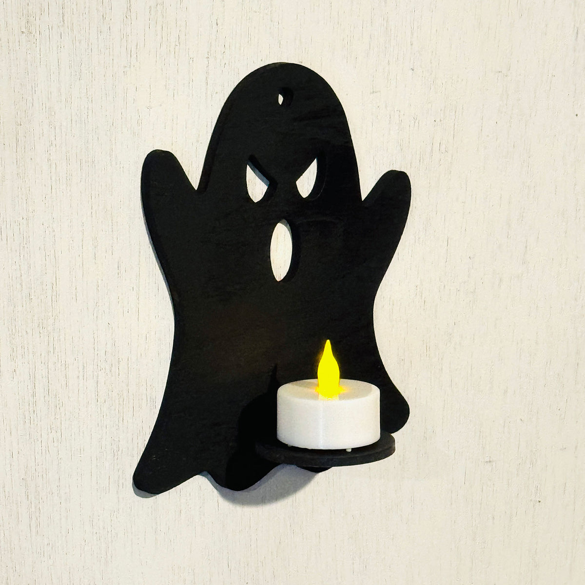 Grumpy Ghost LED Tea Light Candle Holder - Halloween Wall Decor - Glowforge