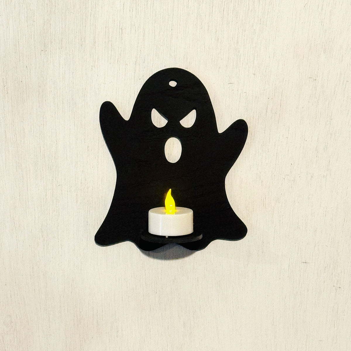 Grumpy Ghost LED Tea Light Candle Holder - Halloween Wall Decor - Glowforge