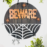 Halloween BEWARE Spider Web Door Sign 10.5" Circle - Glowforge