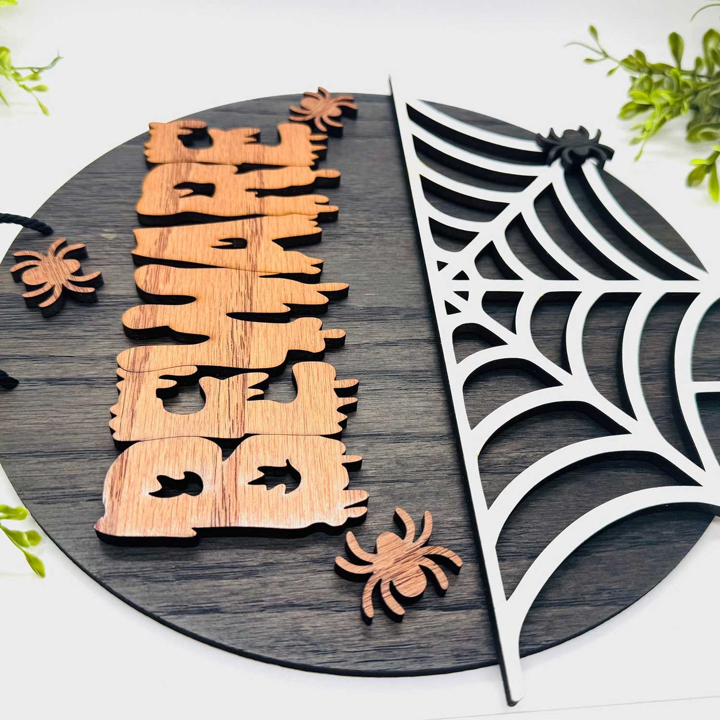 Halloween BEWARE Spider Web Door Sign 10.5" Circle - Glowforge