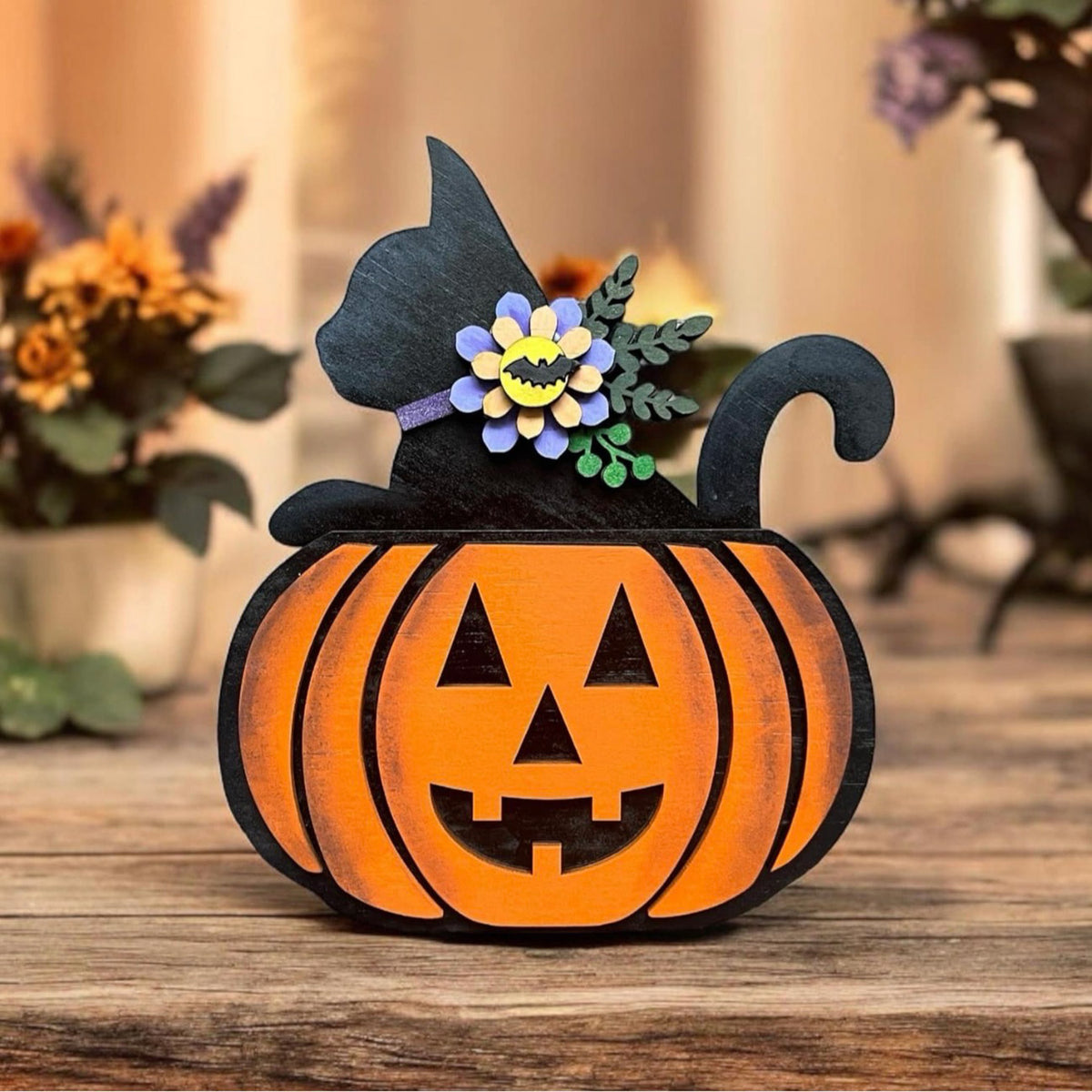 Halloween Cat inside a Jack-O-Lantern Shelf Sitter for 1/8" Material - Glowforge