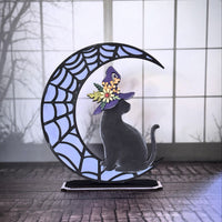 Halloween Cat Wearing a Witch Hat Sitting on a Moon Shelf Sitter for 1/8" Material - Glowforge