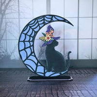 Halloween Cat Wearing a Witch Hat Sitting on a Moon Shelf Sitter for 1/8" Material - Glowforge