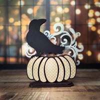 Halloween / Fall Pumpkin Adorned with a Raven Shelf Sitter - Glowforge