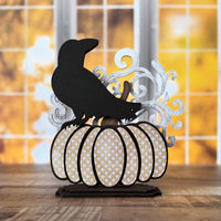 Halloween / Fall Pumpkin Adorned with a Raven Shelf Sitter - Glowforge