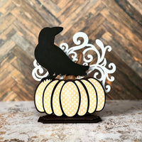 Halloween / Fall Pumpkin Adorned with a Raven Shelf Sitter - Glowforge