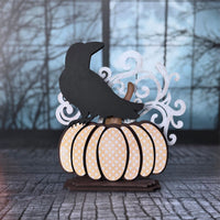 Halloween / Fall Pumpkin Adorned with a Raven Shelf Sitter - Glowforge