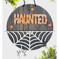 Halloween "HAUNTED" Spider Web Door Sign 10.5" Circle - Glowforge