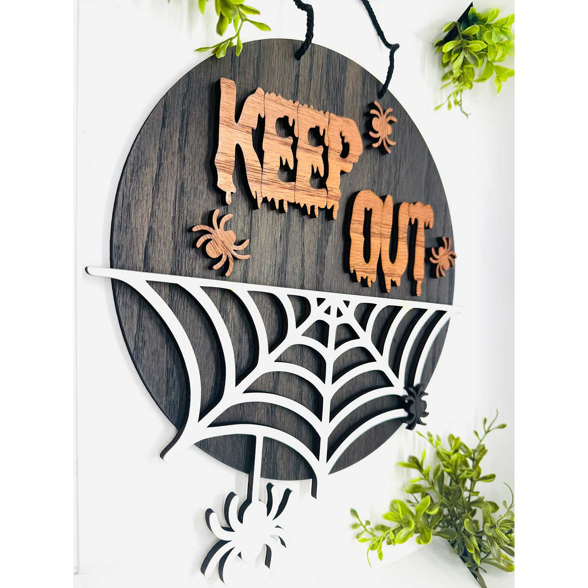 Halloween "KEEP OUT" Spider Web Door Sign 10.5" Circle - Glowforge
