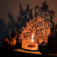 Halloween Shadow Lamp with Witch and Abandoned House and Ghosts - Glowforge