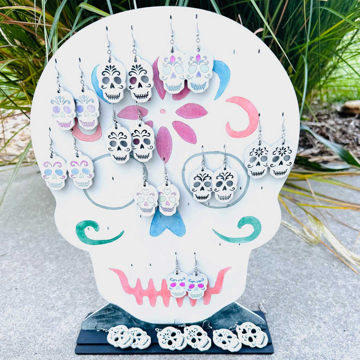 Halloween Sugar Skull Earrings (Set of 12) with Display Stand - Glowforge