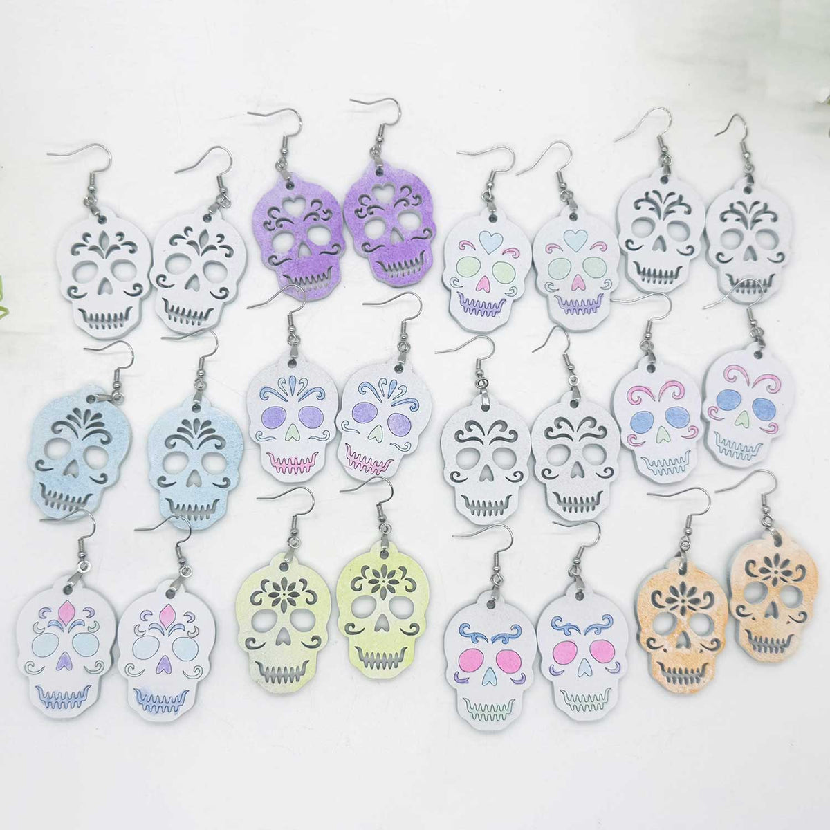 Halloween Sugar Skull Earrings (Set of 12) with Display Stand - Glowforge