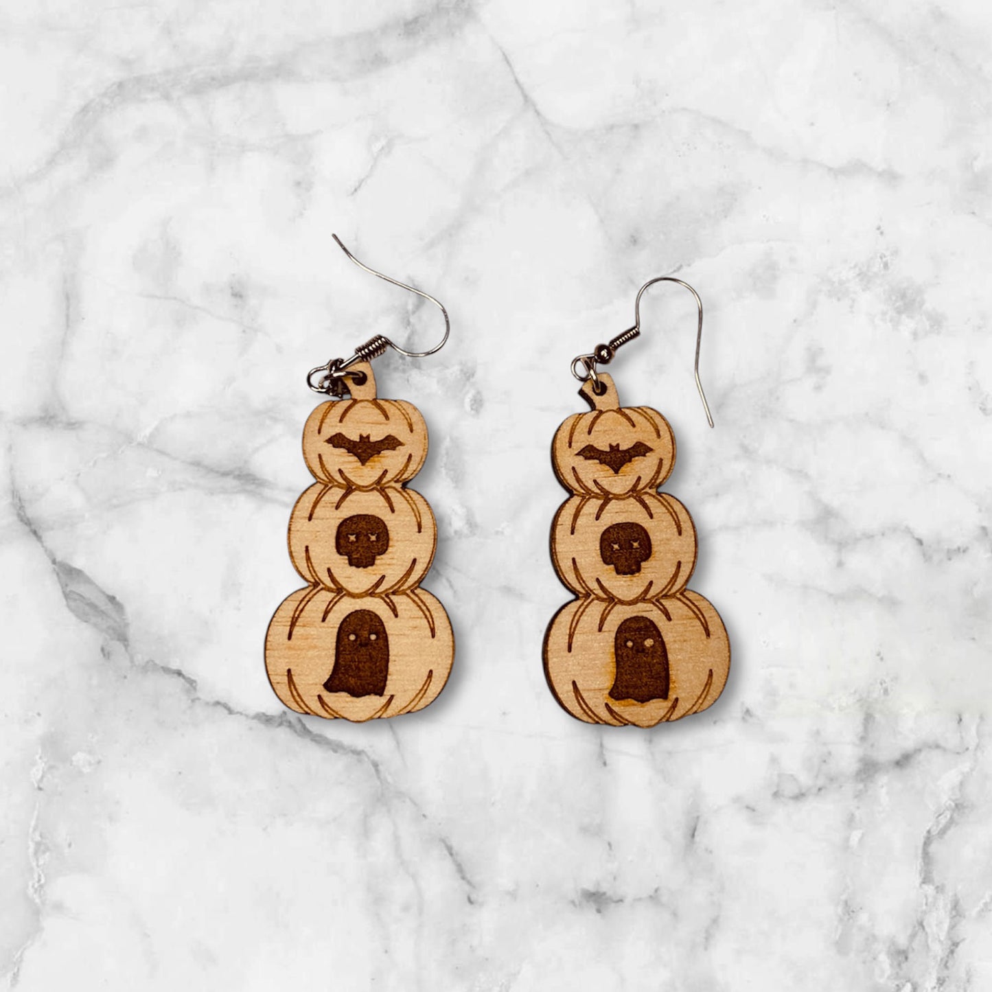 Halloween Symbol Stacked Pumpkin Spooky Dangle Earrings - Glowforge