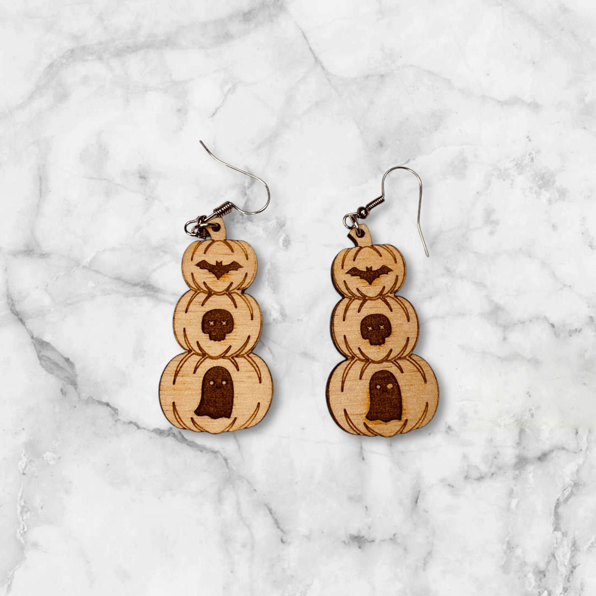 Halloween Symbol Stacked Pumpkin Spooky Dangle Earrings - Glowforge