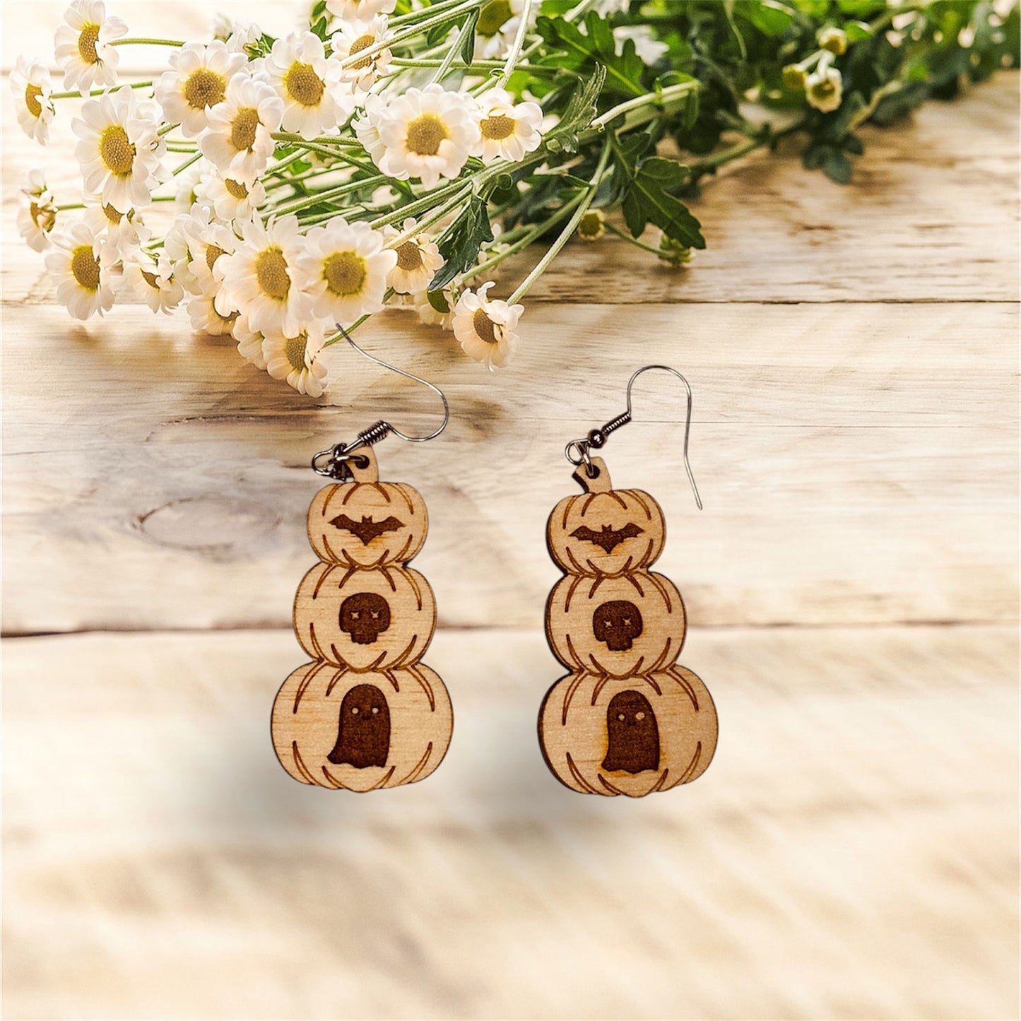 Halloween Symbol Stacked Pumpkin Spooky Dangle Earrings - Glowforge