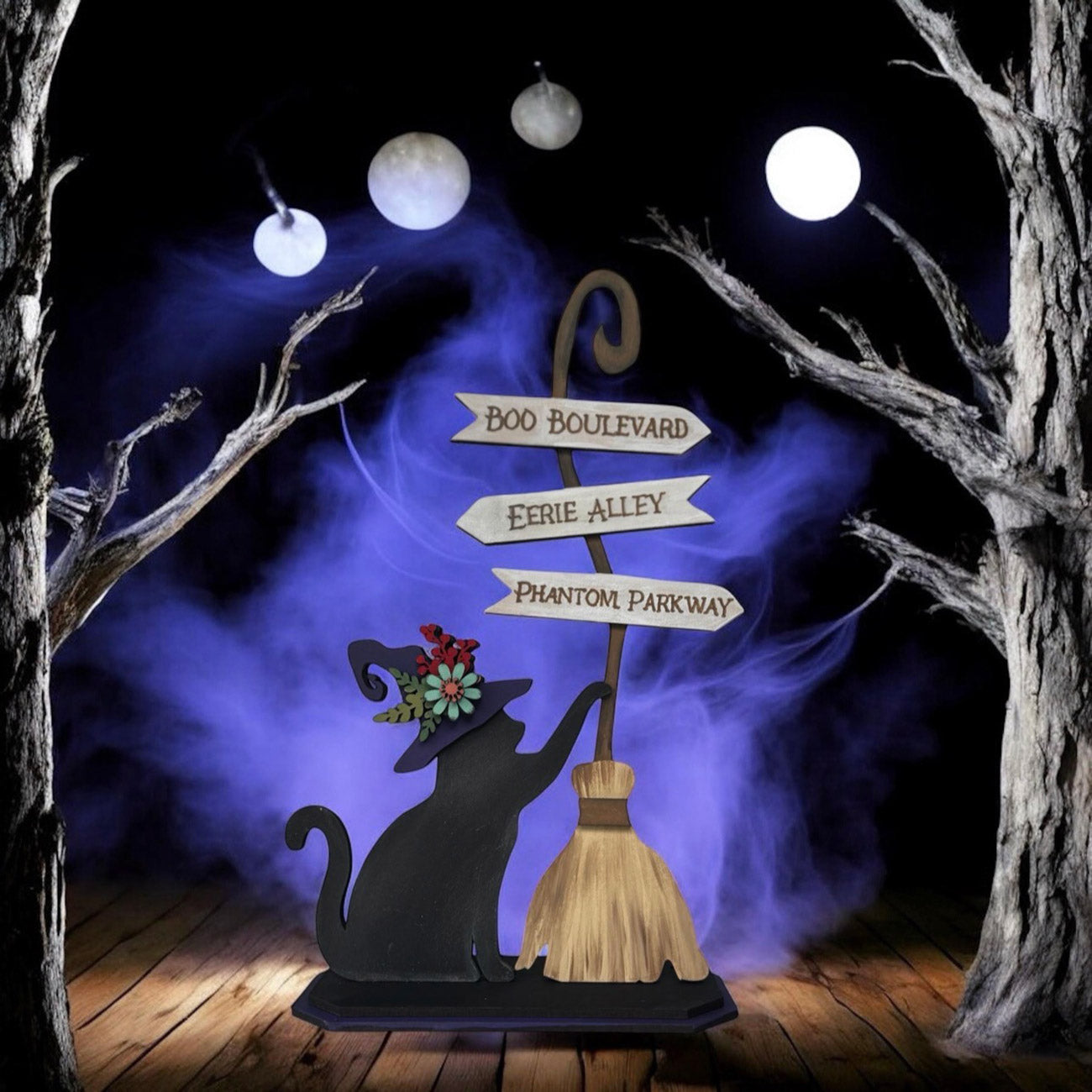 Halloween Witch Cat with Broom Shelf Sitter - Glowforge