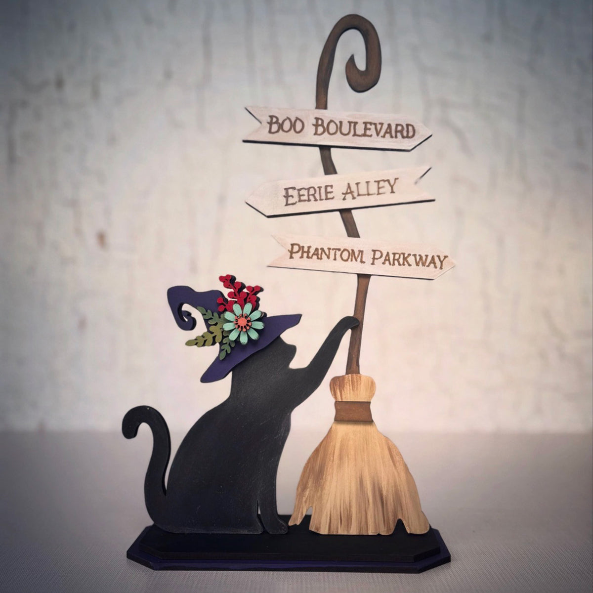 Halloween Witch Cat with Broom Shelf Sitter - Glowforge