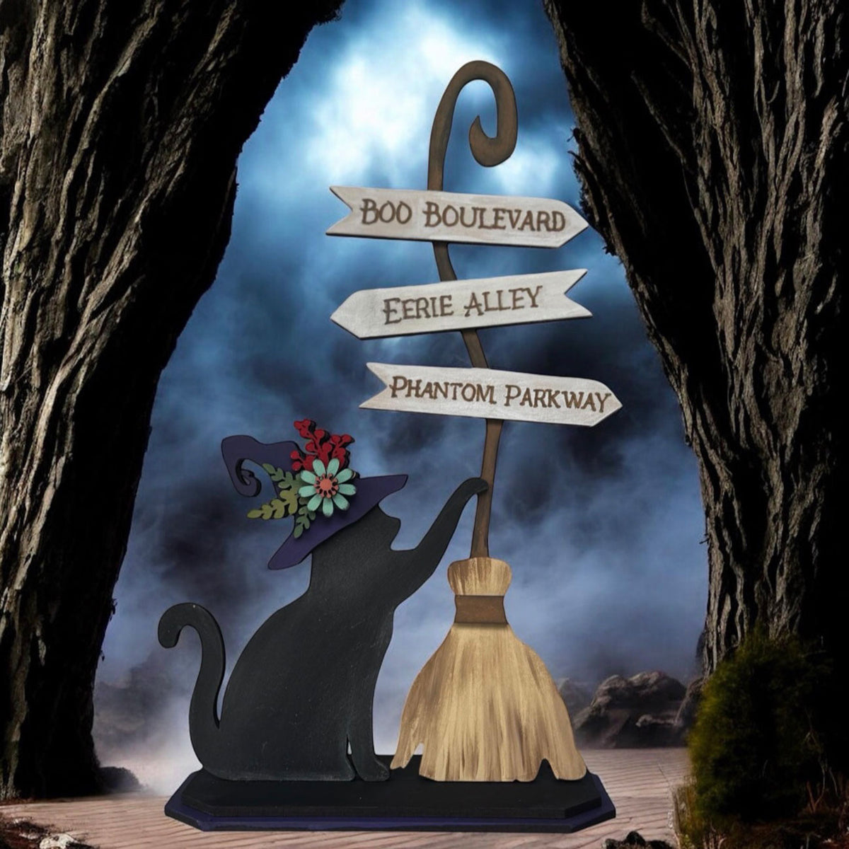 Halloween Witch Cat with Broom Shelf Sitter - Glowforge