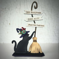 Halloween Witch Cat with Broom Shelf Sitter - Glowforge