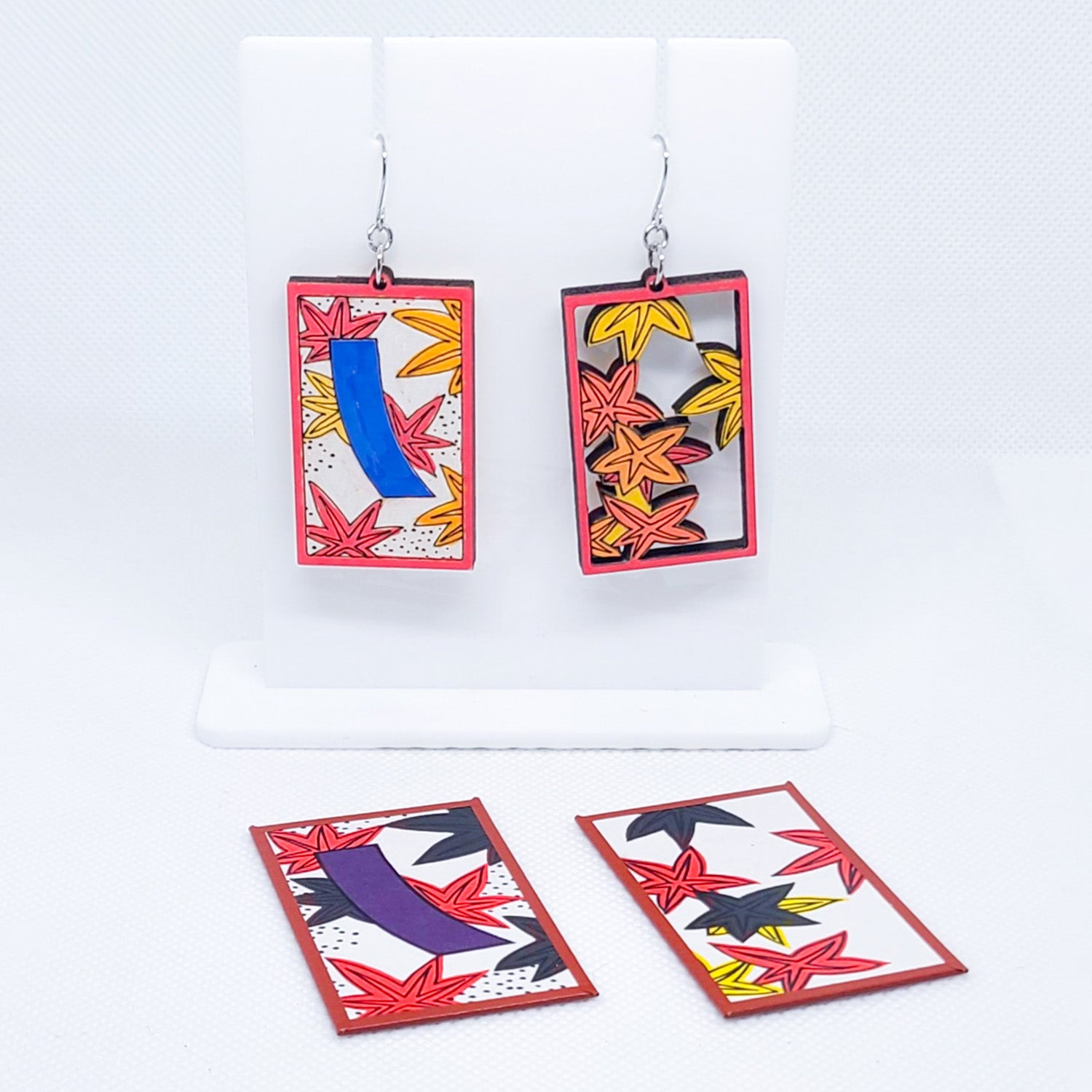 Hanafuda earrings with gears / Iris and Hototogisu - Shop towa-designworks  Earrings & Clip-ons - Pinkoi