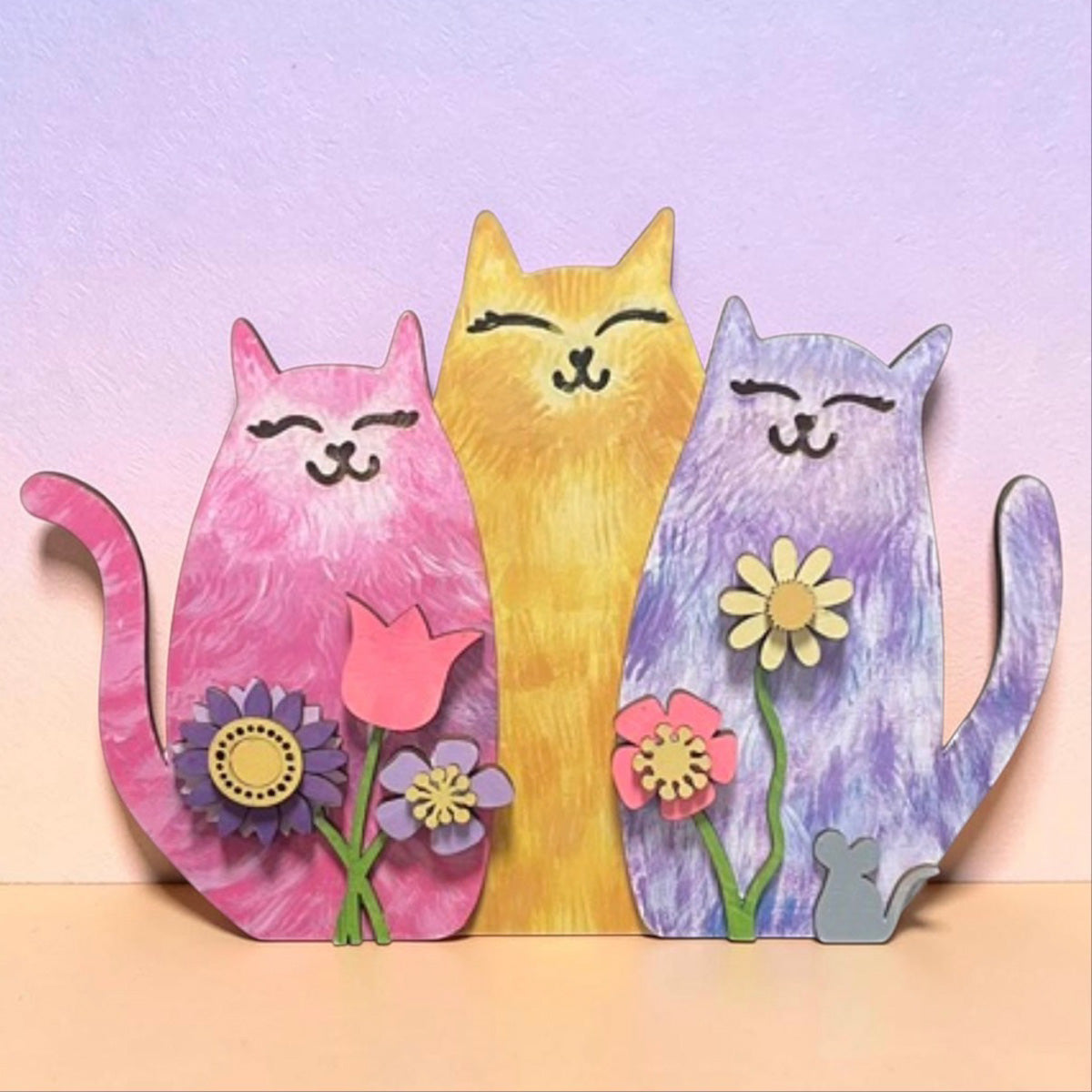 Happy Cats Trio Shelf Leaner - Glowforge