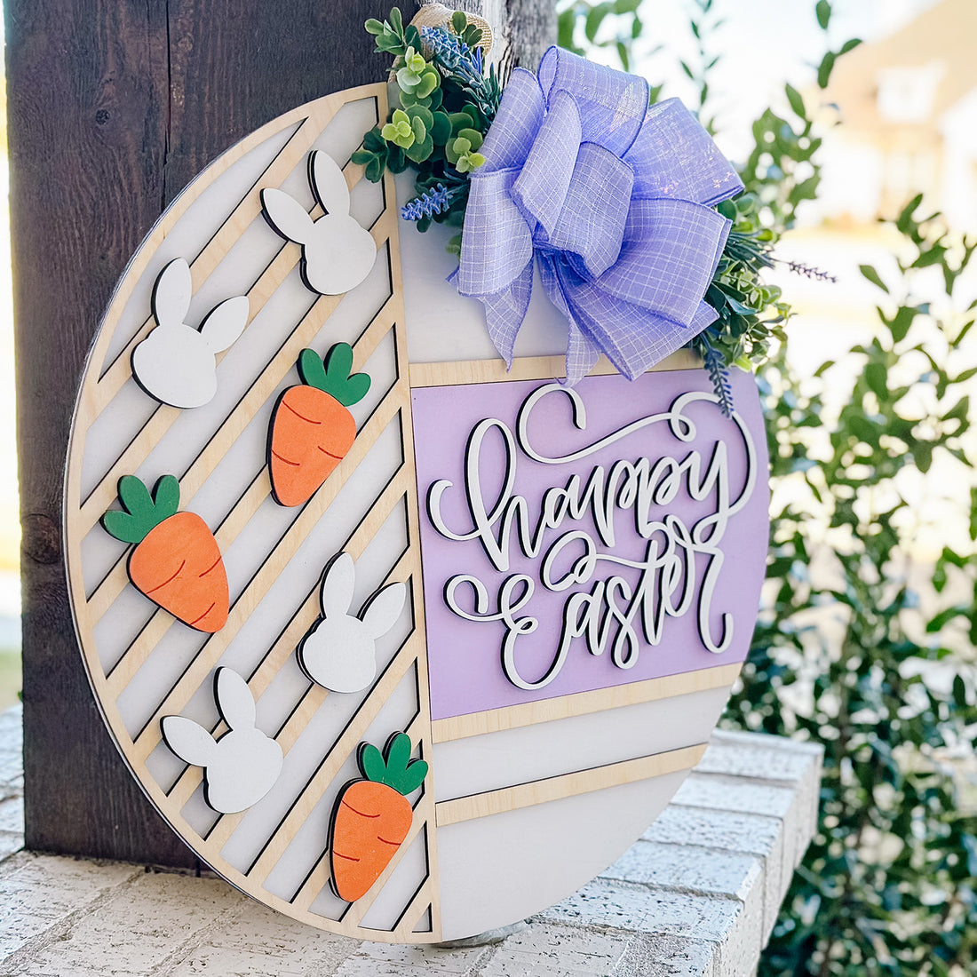 Happy Easter Bunny & Carrot Door Hanger – Layered Round Spring Sign ...