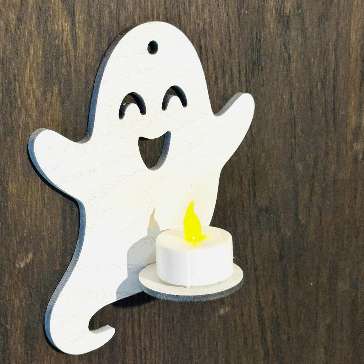 Happy Ghost LED Tea Light Candle Holder - Halloween Wall Decor - Glowforge